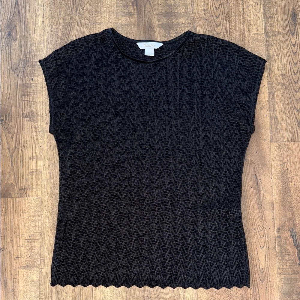 TANJAY Black Short Sleeve Textured Top Size L/G